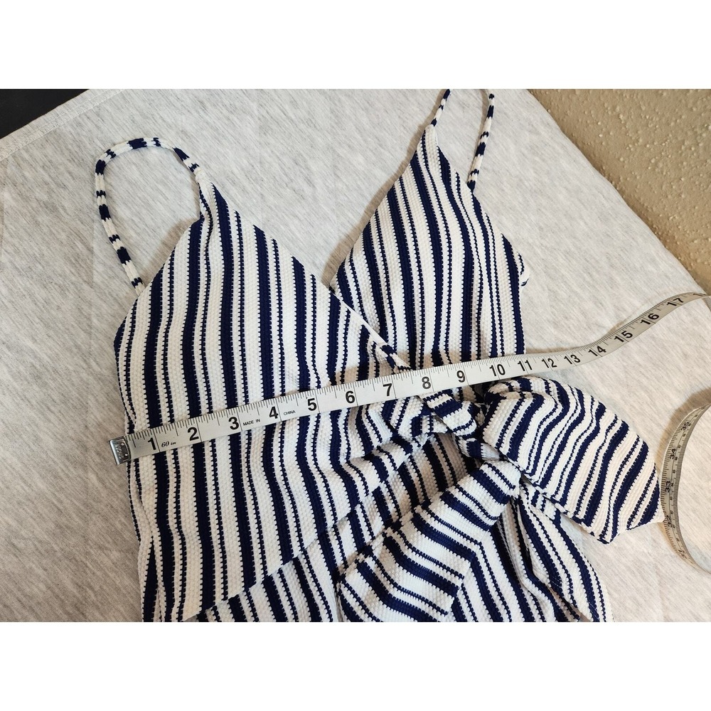 Molybell Womens Medium Navy Blue Striped One Piece Swimsuit Side Tie Wrap Front - Picture 5 of 6